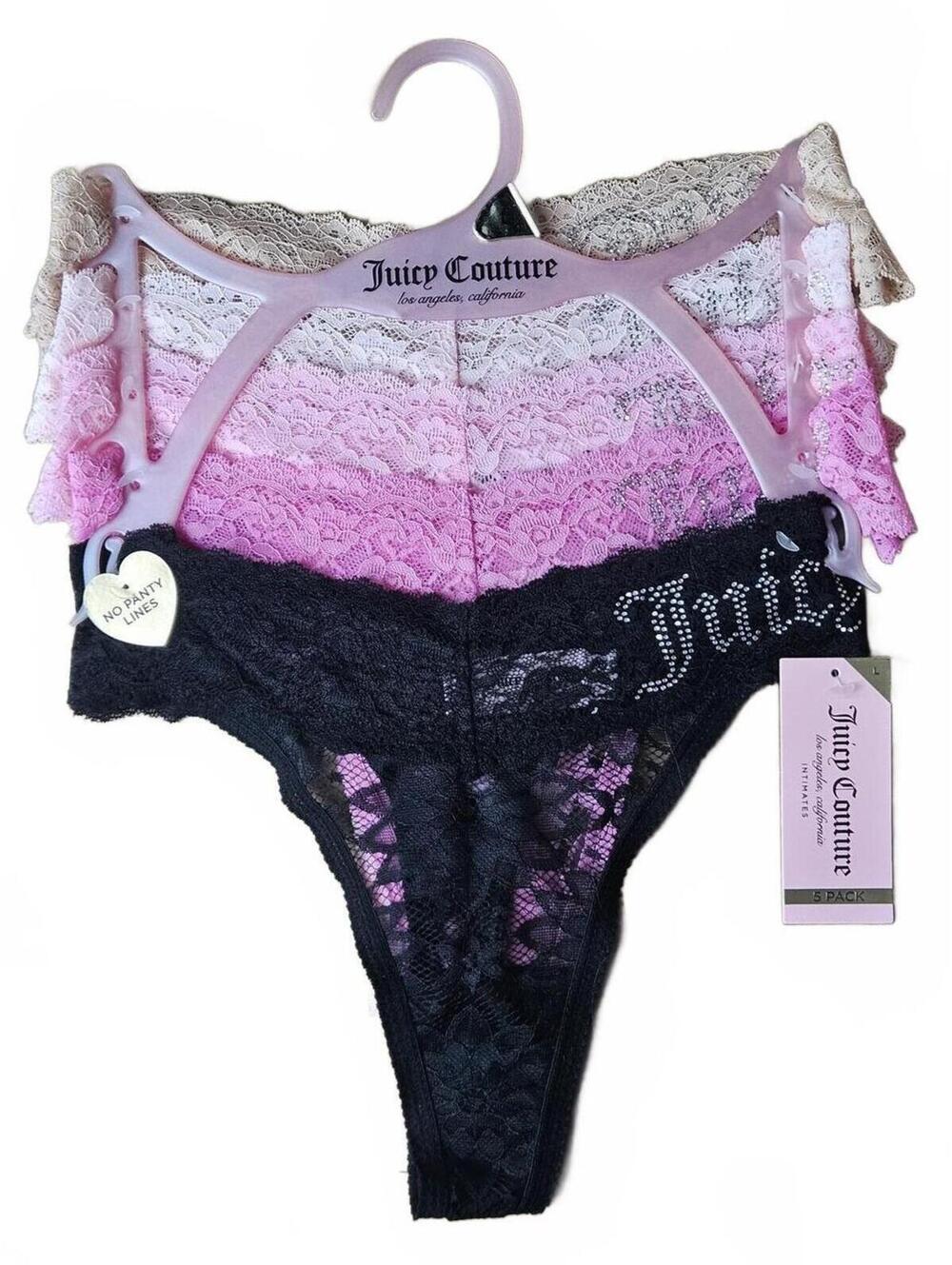 Juicy Couture Rhinestone Juicy Lace Thong 5 Pack Size Large Y2k McBling NWT E/35